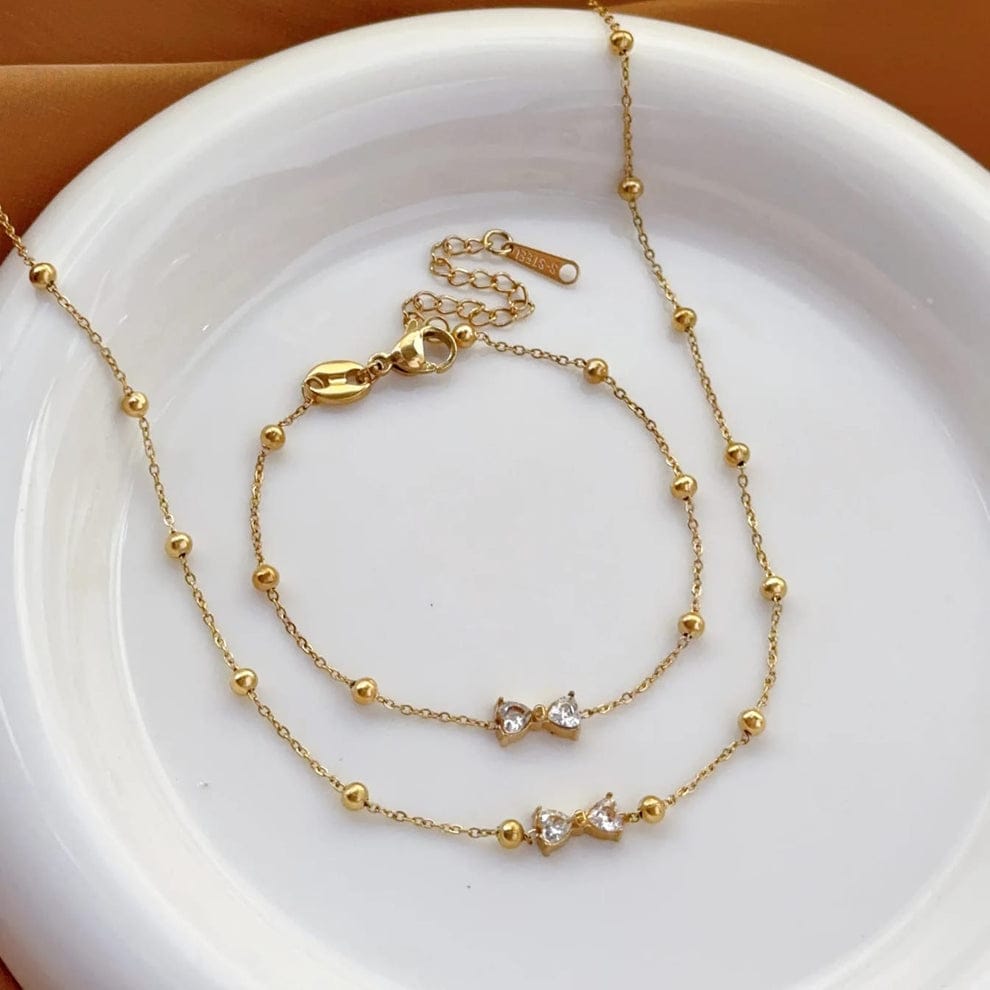 Crystal Bowknot Necklace & Bracelet Set