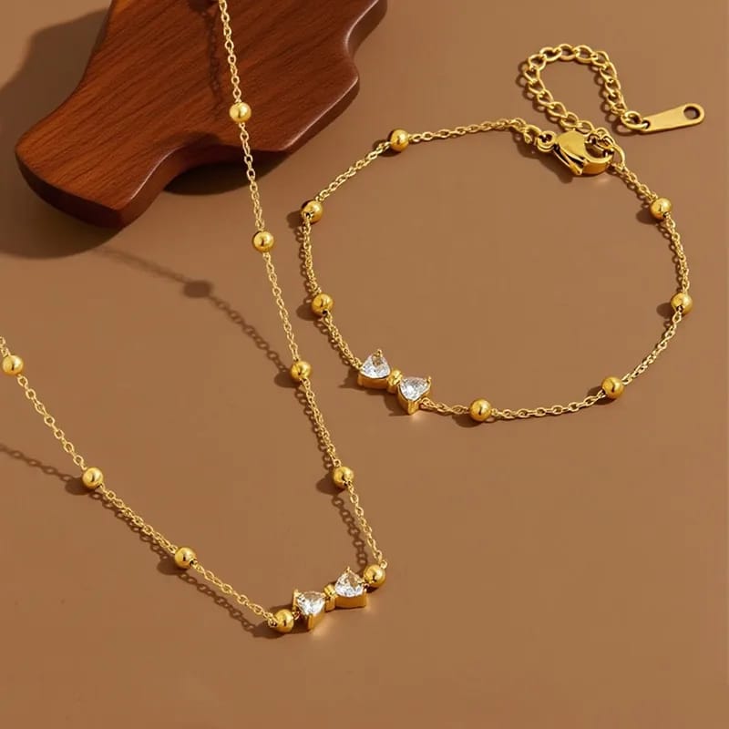 Crystal Bowknot Necklace & Bracelet Set