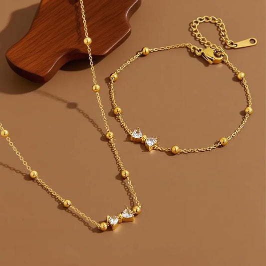 Crystal Bowknot Necklace & Bracelet Set