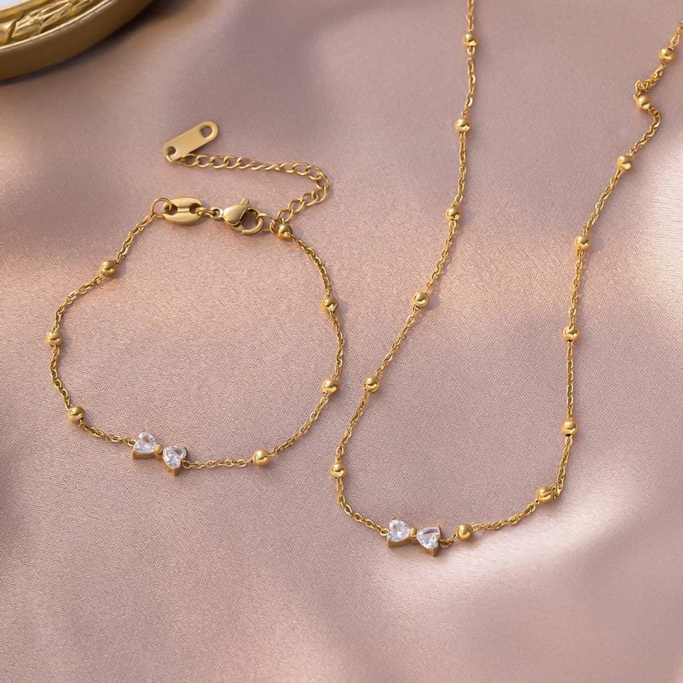 Crystal Bowknot Necklace & Bracelet Set