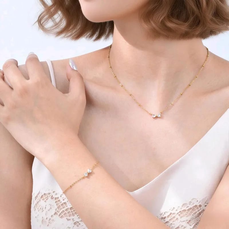 Crystal Bowknot Necklace & Bracelet Set